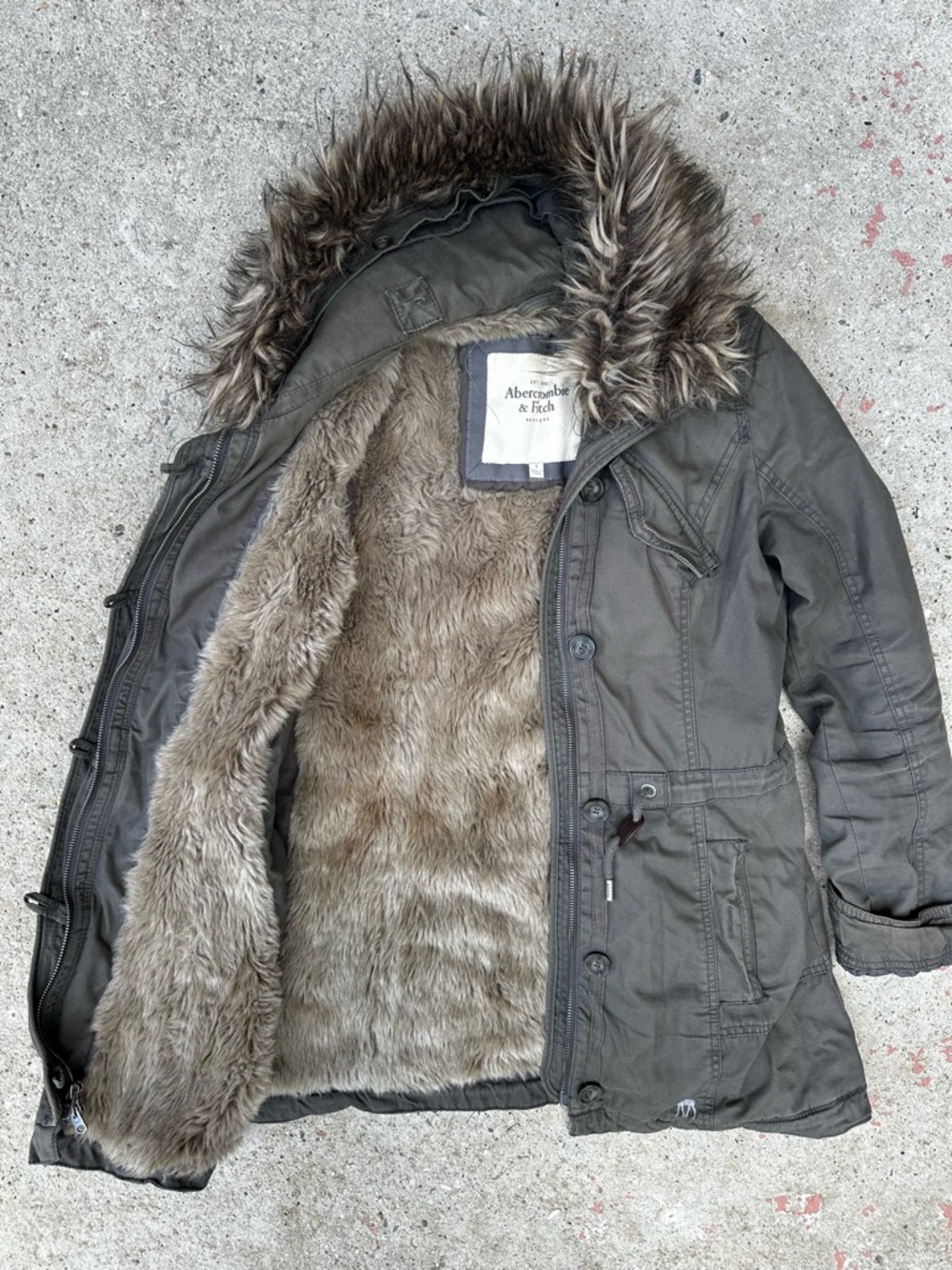 Abercrombie Fitch Womens Arrmy Green Fur Lined Jacket S Bella Swan Mallcore y2k